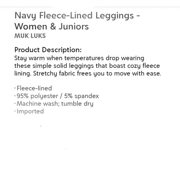 MUK LUKS Navy Fleece Lined Leggings - Picture 4 of 5